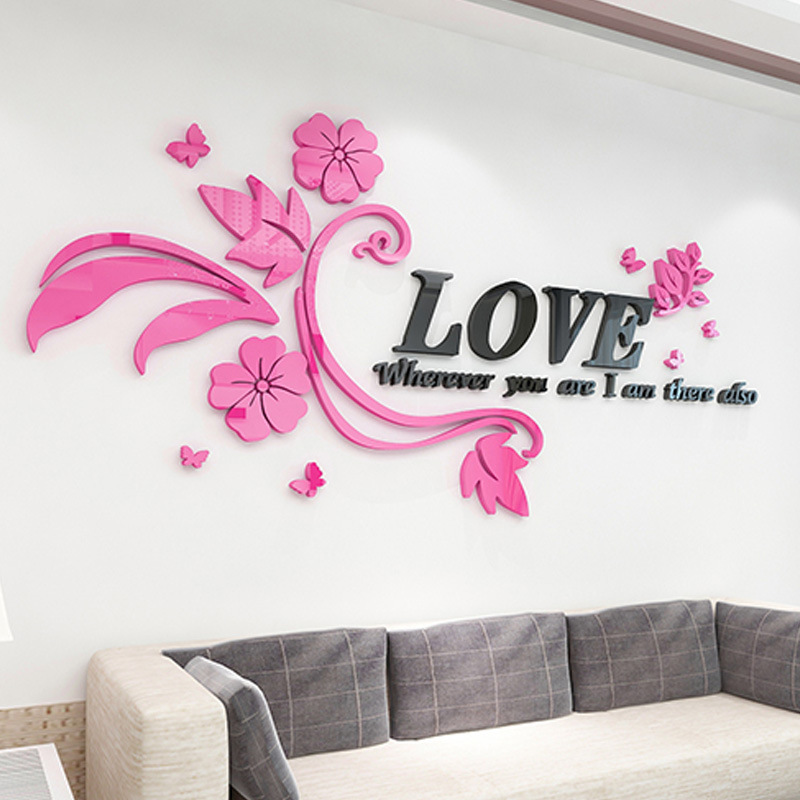 Romantic Flower Rattan Bedside 3D Acrylic Stereo Wall Stickers Living Room Sofa TV Wall Bedroom Decoration Wedding Room Layout