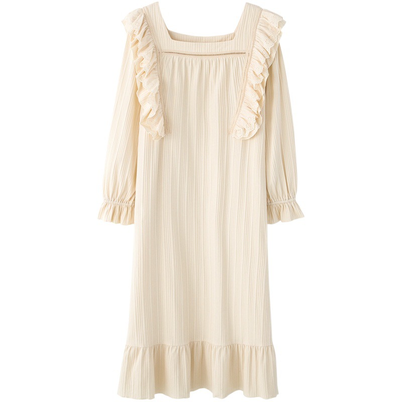 Pajamas women's spring and autumn nightdress long sleeve court princess style sweet cute with chest pad Super fairy dress homewear