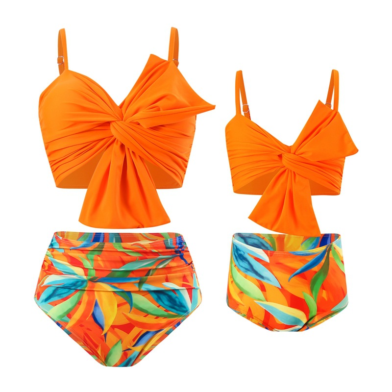 Picture of New European and American swimwear wholesale solid color large bow bikini Huludao printed swimming trunks parent-child split swimsuit