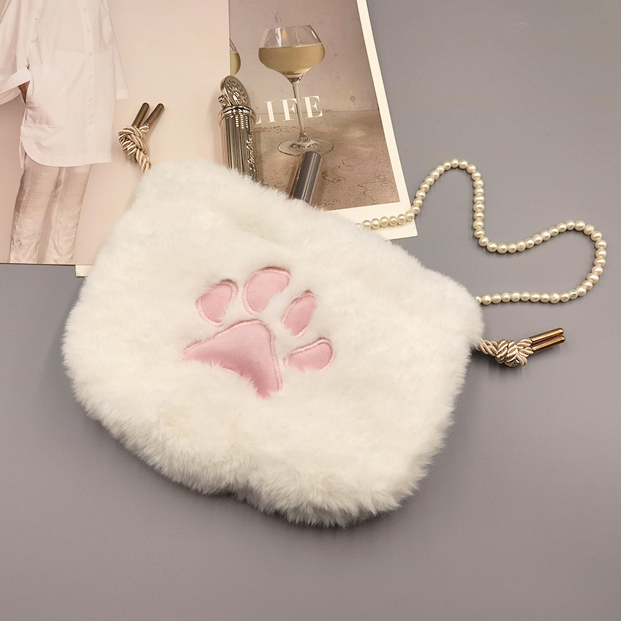 Picture of Japanese popular cute cat claw cosmetic bag drawstring drawstring drawstring storage bag plush lipstick bag wash bag