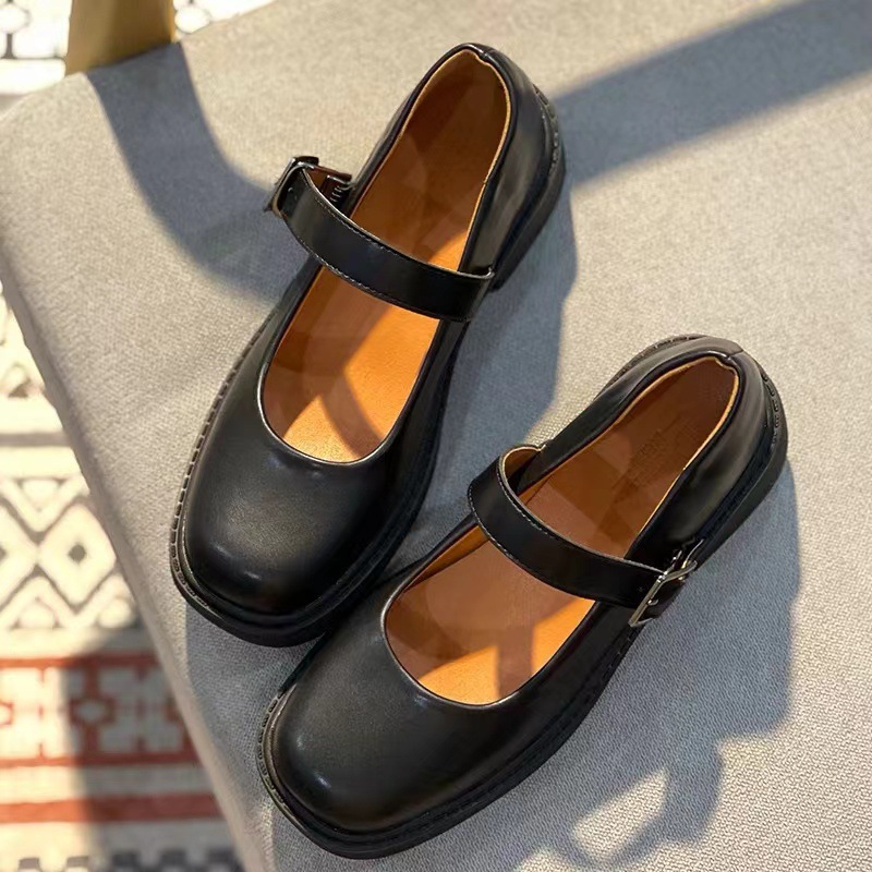 6021 Mary Jane Shoes Japanese Style JK Uniform College Style Thick Bottom Black Leather Shoes with Buckle Thick Heeled Single-layer Shoes Women's Shoes