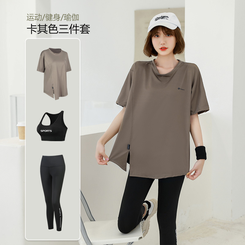 Picture of Running suit Women's Summer Outdoor Morning Running Sports Long-sleeved Three-piece Set Loose plus size Yoga Fitness Suit for Beginners