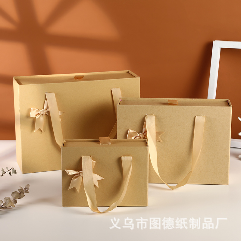 Vintage Kraft Paper Drawer Box Honey Box Accompanying Gift Box Tea Packaging Box Bow Gift Box Underwear Box