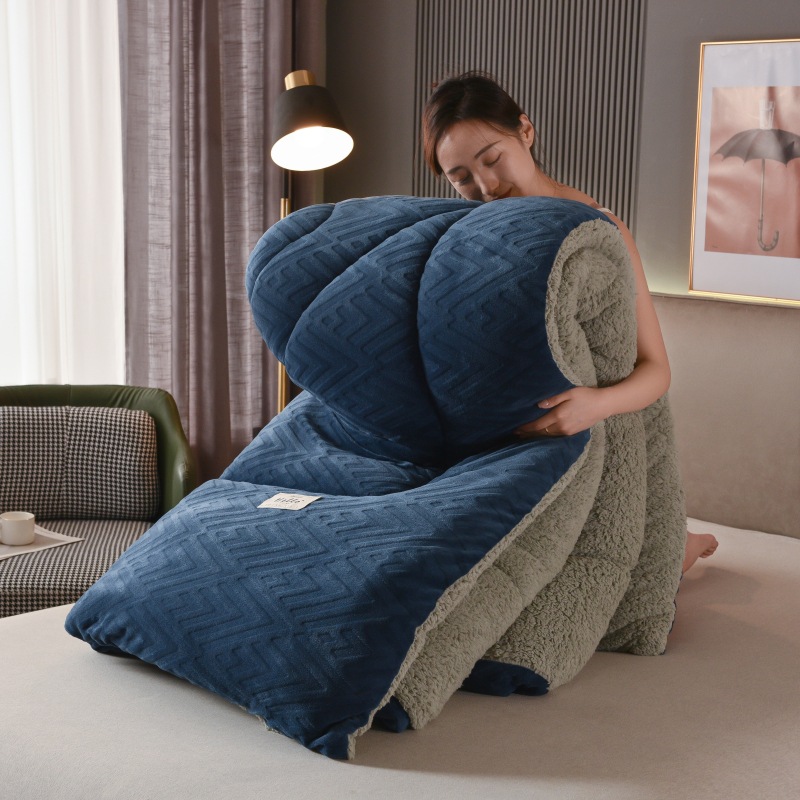 Picture of Amazon cross-border e-commerce milk fleece lambswood solid color winter quilt thickened core snowflake flannel quilt mattress