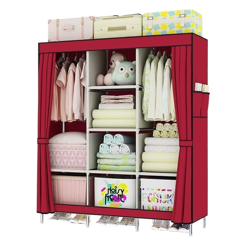 Simple Wardrobe Fashion Non-woven Dustproof Storage Wardrobe Hanger Steel Frame Folding Economical Storage Cabinet