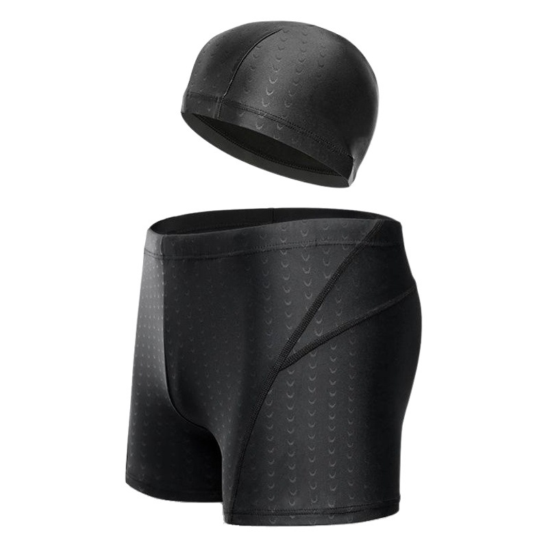 New Men's Swimming Trunks Shark Skin Waterproof Swimming Pants with Swimming Cap Flat Angle Plus Size Hot Spring Swimsuit