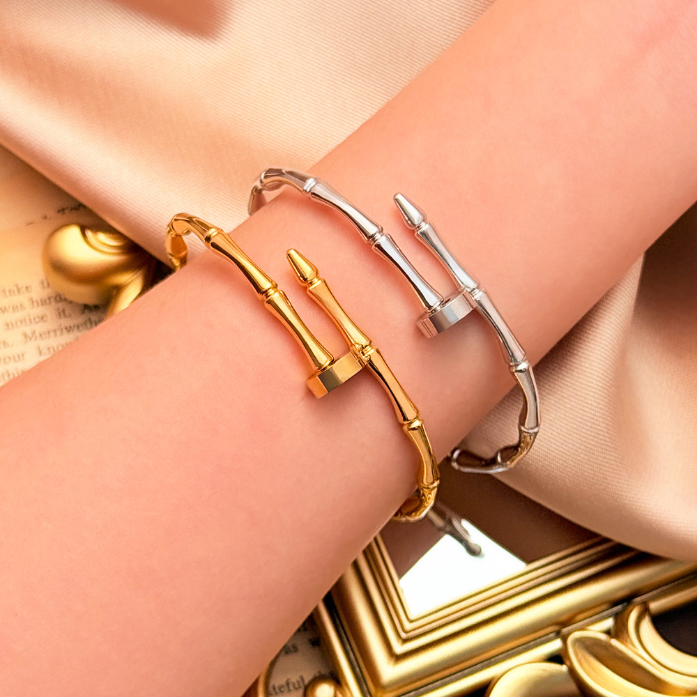 European and American Ins Influencer 18K Gold Stainless Steel Bamboo Closed Stainless Steel Bracelet New Women's Fashion Versatile Bracelet