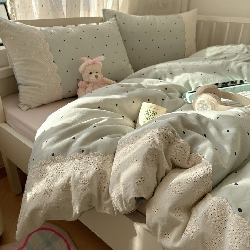 Category a Maternal and Infant Grade Four-Piece Set Double-Layer Yarn Washed Cotton Quilt Cover Ins Style Bed Bed Sheets Student Dormitory Bed Bed Sheets Three-Piece Set