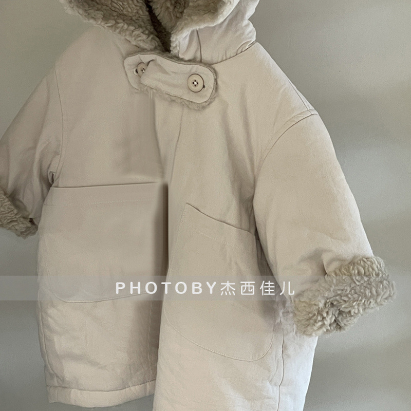 Korean Style New Winter Cotton Clothes for Boys and Girls Children's Thickened Lamb Plush Warm and Comfortable Hooded Cotton-padded Jacket