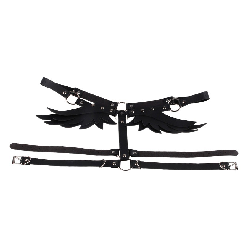 European and American Punk Leather Angel Wings Strap Suit Women's Leather Top Restraint Body Strap Belt Belt Belt