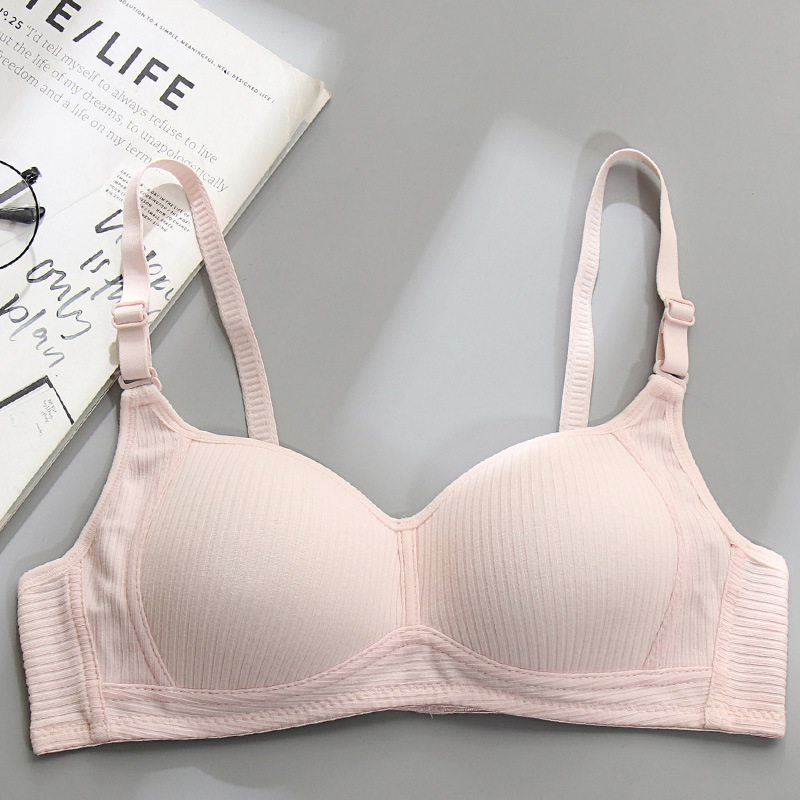 Picture of Side Collected Anti-sagging Underwear Women's Non-rimless Bra for College Students High School Girls Small Chest Gathering Pure Cotton Thin Bra