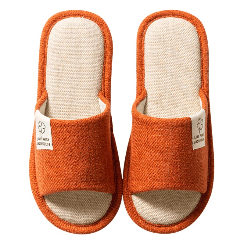 Four-Leaf Clover Floor Slippers for Women Spring and Autum Linen Indoor Cotton and Linen Home Household All Year Round Couple Fabric Men Summer