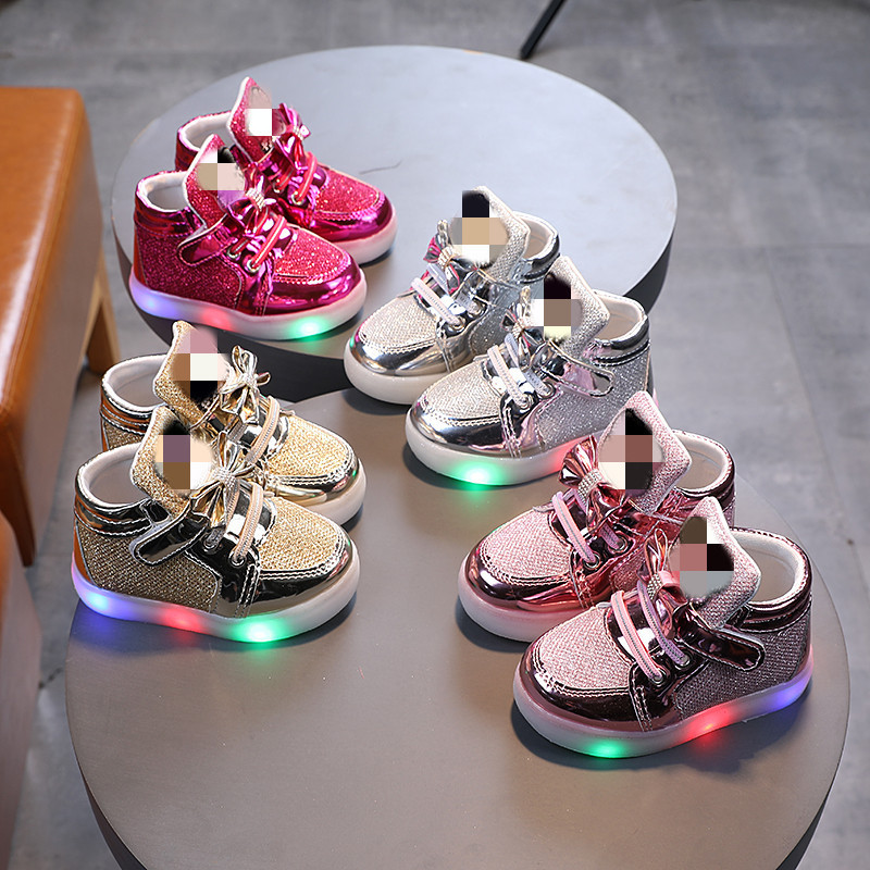 2025 Spring and Autumn Little Girls Fashionable, Plaid and Light-Up Princess Shoes Rhinestone Breathable and Easiest for Match Girls Baby Shoes
