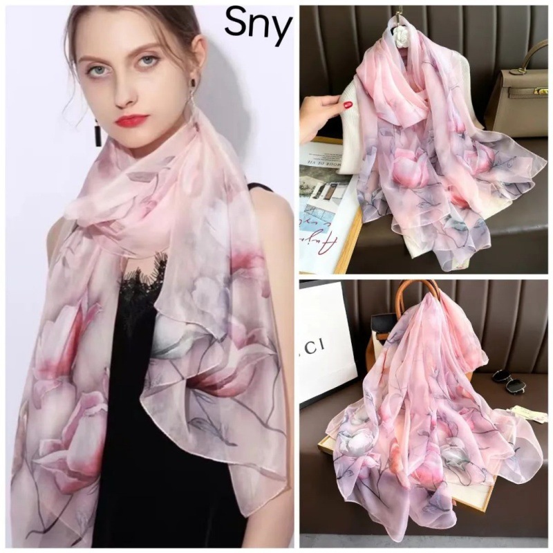 Picture of Spring and Summer New Soft Yarn Sunscreen Shawl Summer Thin Imitation Silk Long Silk Scarf Fashion Printed Flower Scarf