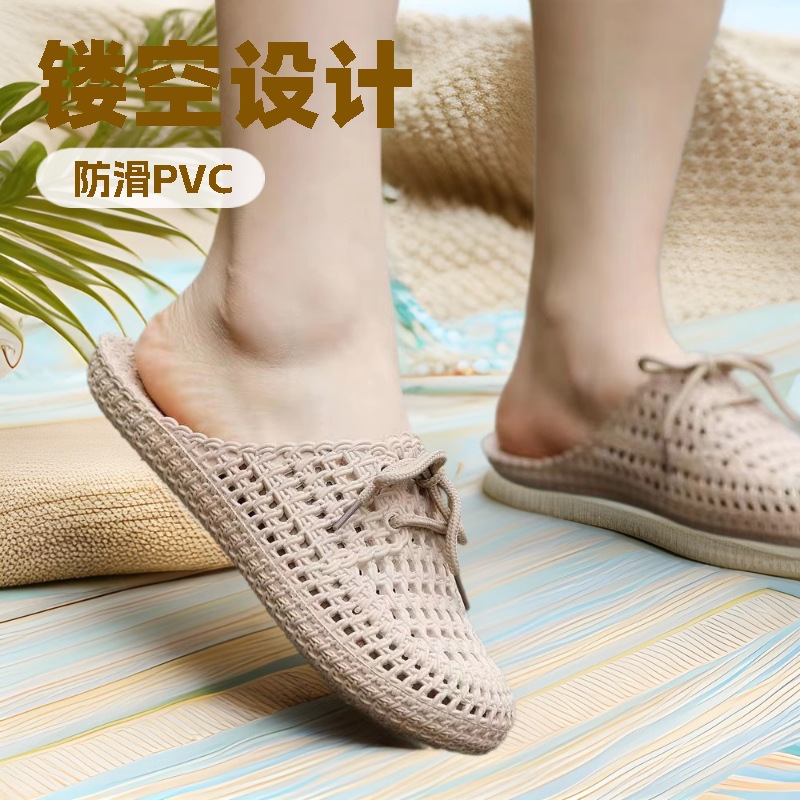 in stock Summer Sandals and Slippers Women's Baotou Hollow Hole Shoes Women's Outwear Fashionable Soft Bottom Non-Slip Slippers for Students