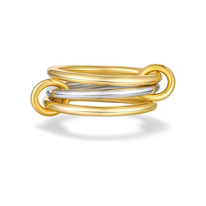 European and American Cross-Border Multi-Layered Two-Color Diamond Ring Stainless Steel Plated 18K Gold Elegant Niche Design Popular Hand Jewelry for Women