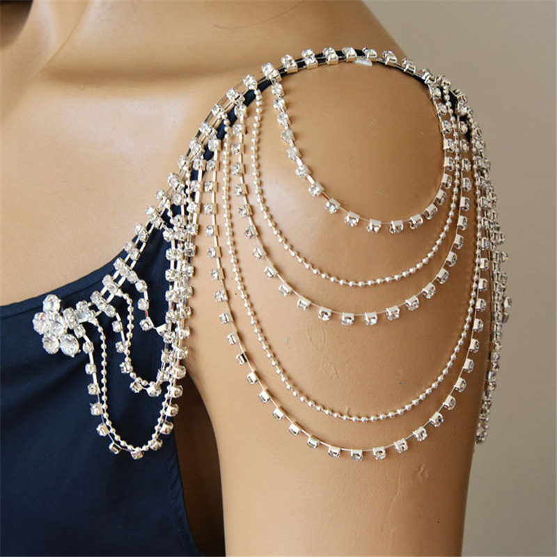 Picture of AliExpress new multi-layer rhinestone tassel shoulder chain European and American bridal shiny crystal body chain shawl jewelry