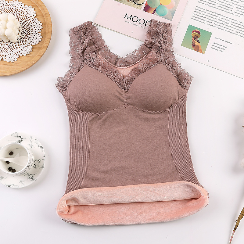 Picture of New 8-color Women's Warm Vest Seamless Lace Warm Underwear with Chest Pad Slim-fit Base Fleece Vest for Women