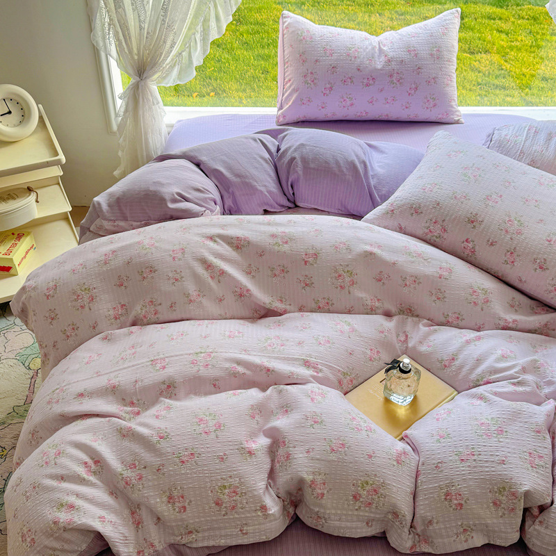 Picture of Category a Maternal and Infant Grade Small Fresh Floral Xiaozhu Cotton Quilt Cover Single Piece Skin-Friendly Washed Cotton Thickeneded Quilt Cover Wholesale