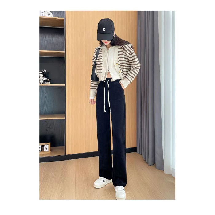 Picture of Narrow Wide-leg Pants Women's Autumn and Winter 2023 New High Waist Slimming Knitted Pose Loose Casual Sports Straight Pants
