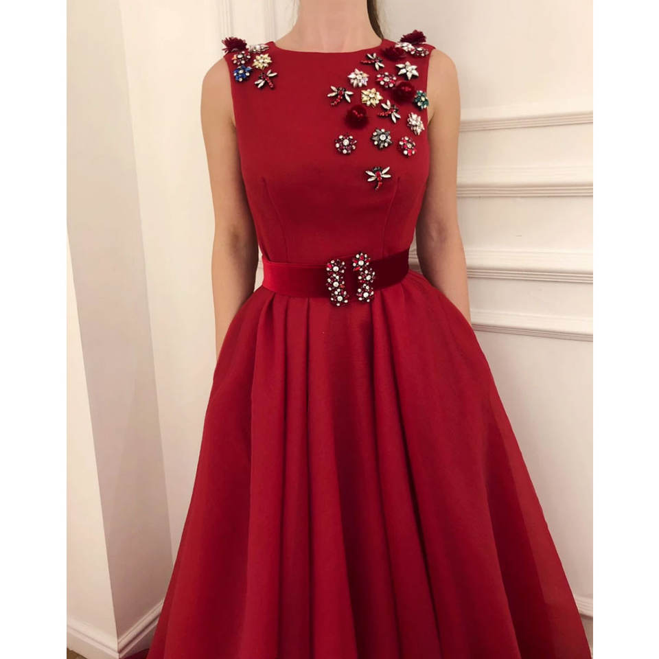 Picture of Cross-border Amazon festive red slim-fit sleeveless banquet performance host evening dress bridesmaid daily dress