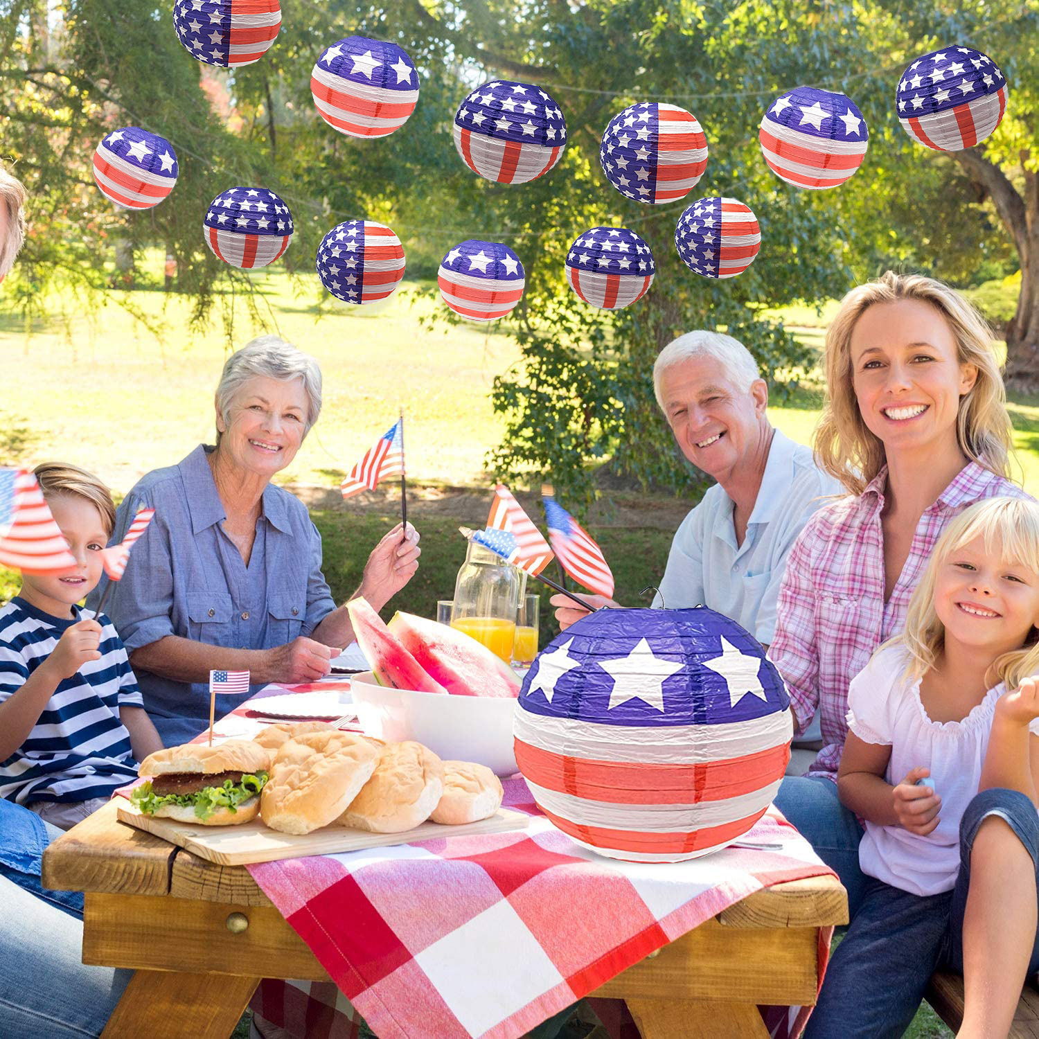 Picture of Cross-border US Independence Day Lantern July 4th Party Decoration Round Folding Hanging US Flag Paper Lantern Wholesale