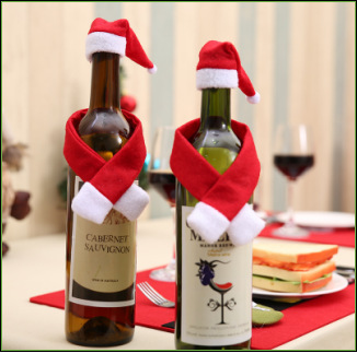 Picture of Christmas creative household items non-woven scarf hat wine bottle decoration creative Christmas wine bottle decoration wholesale