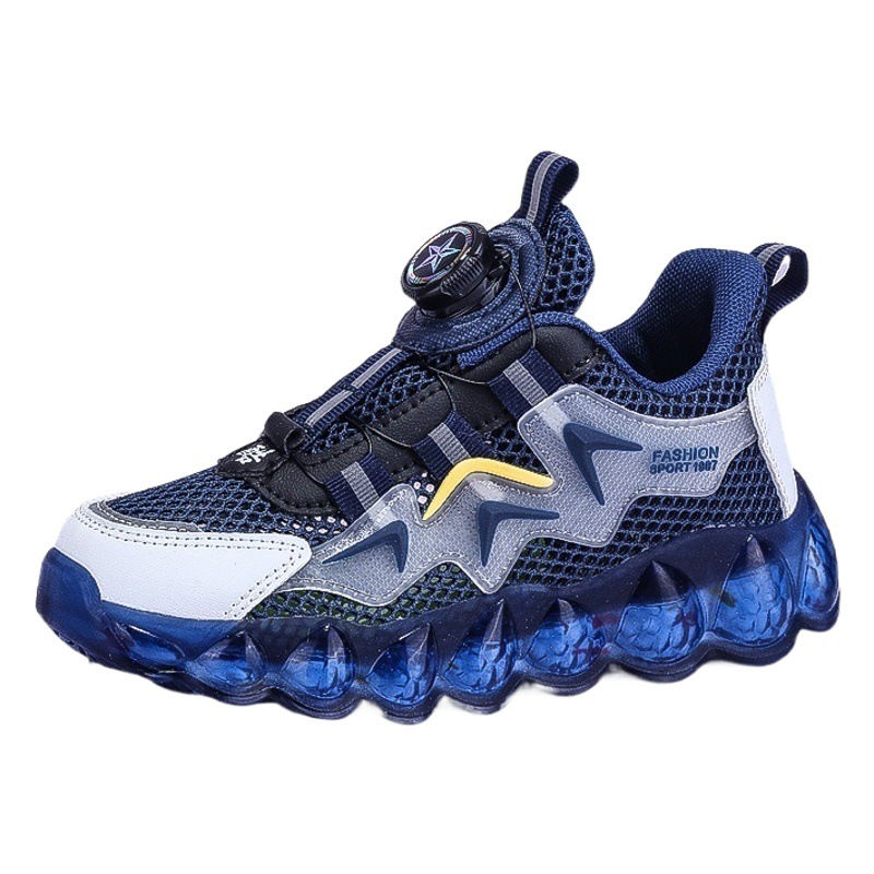 Children's Shoes for Boys and Girls Summer Hollow Breathable Mesh Rotating Button Leisure sneaker for Middle School Children and Primary School Students