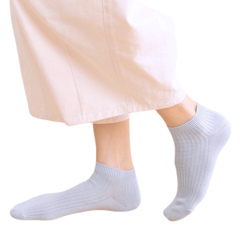 Autumn and summer thin ladies double needle solid color cotton socks short tube boat socks breathable sweat-absorbent manufacturers wholesale