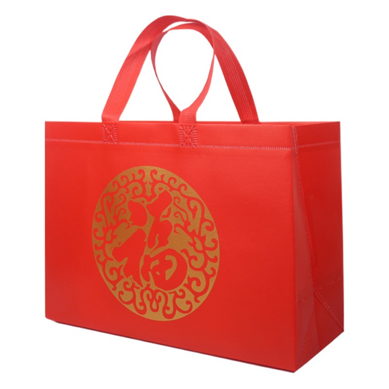 In stock waterproof red festive fu character Non-woven handbag hand gift bag lucky lucky hand bag