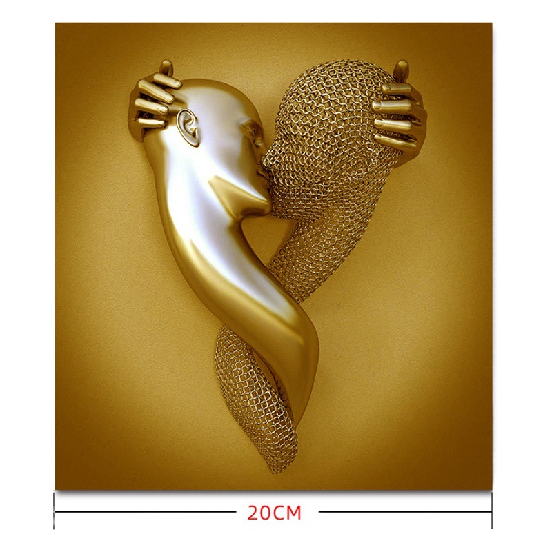 Amazon Metal Sculpture Bedroom Hanging Painting Couple Embrace Canvas Wall Painting Core Abstract Figure Living Room Decorative Painting