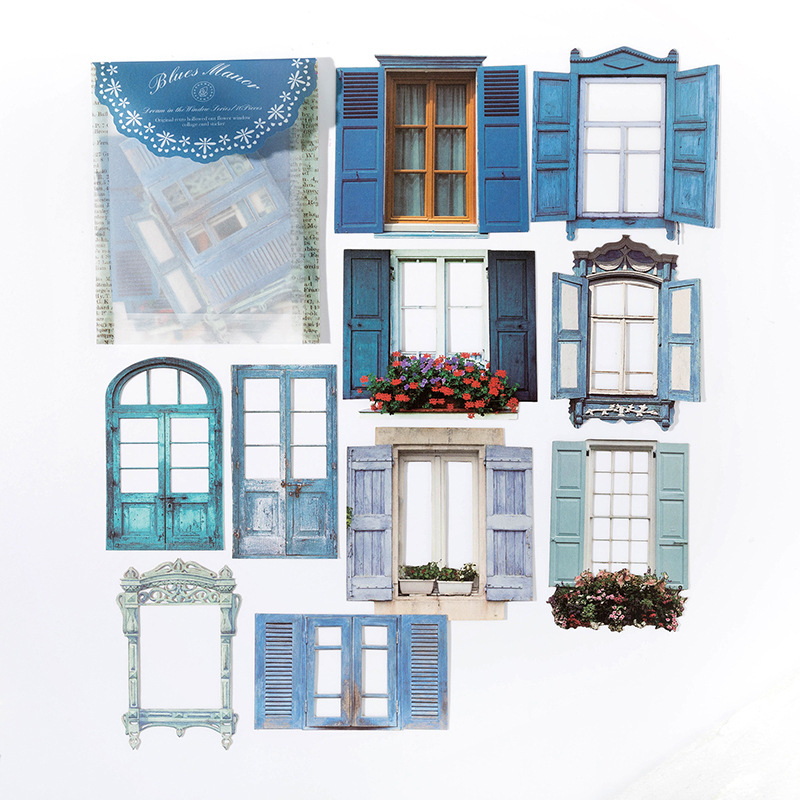 Picture of Momo Retro Cut Out Flower Window Mechanism Collage Card Stickers Dreamland in the Window Series Handbook Material Package 10 Sheets 6 Styles