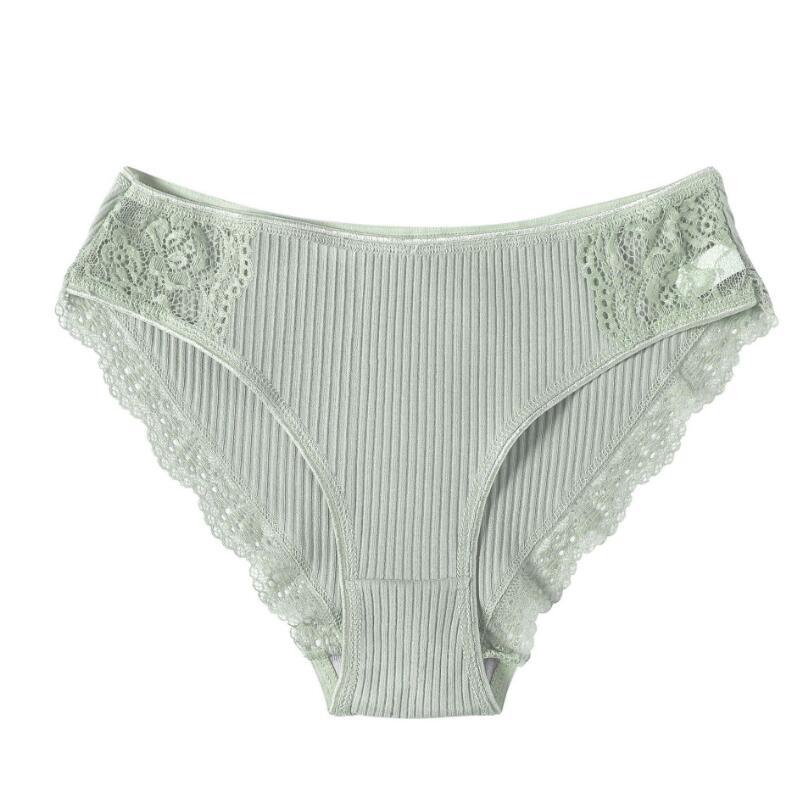 Picture of AliExpress youth underwear women's striped student cotton lace briefs mid-waist solid color women's underwear