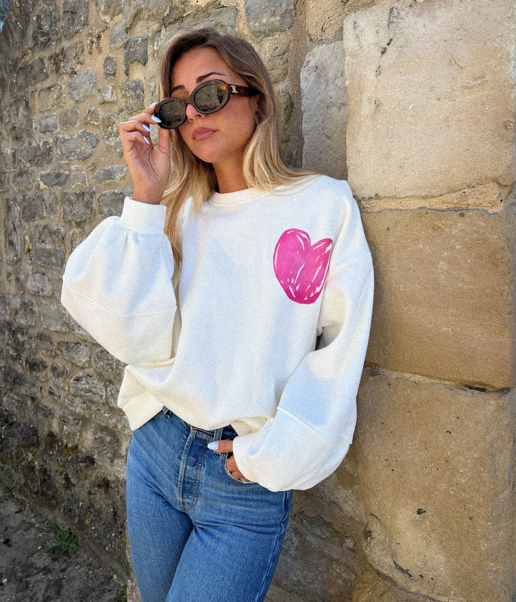 Picture of Amazon cross-border foreign trade women's autumn and winter sweet loose sweater pink love pullover top
