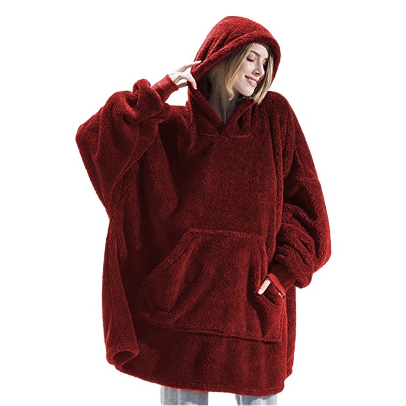Cross-border Amazon autumn and winter comfortable loose double-sided velvet hoodie thickened wearable blanket couple new home wear