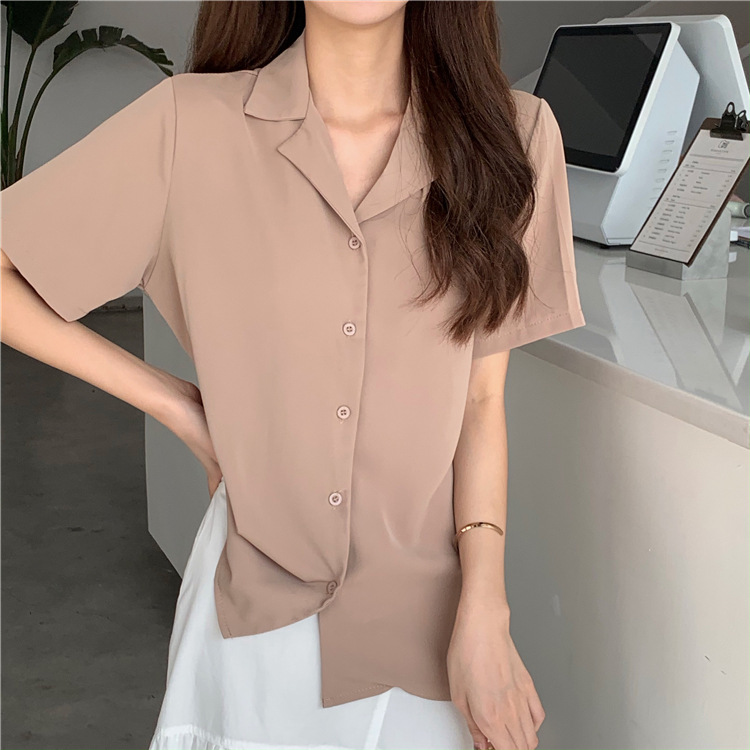 Picture of Elegant Lapel White Shirt Women's Design Sense Niche Top Summer 2025 New Women's All-match Short-sleeved Shirt Trendy