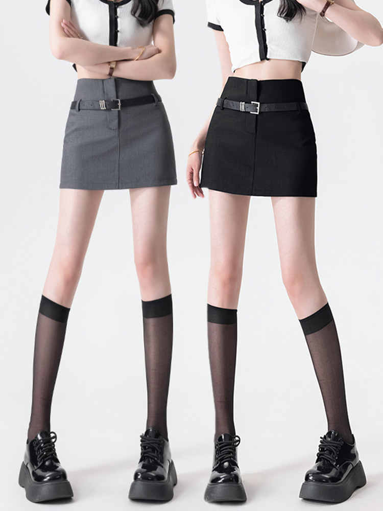 Grey Short Skirt Women 2024 New Summer Anti-running Light High Waist Hip Hot Girl Hip A- shaped Skirt