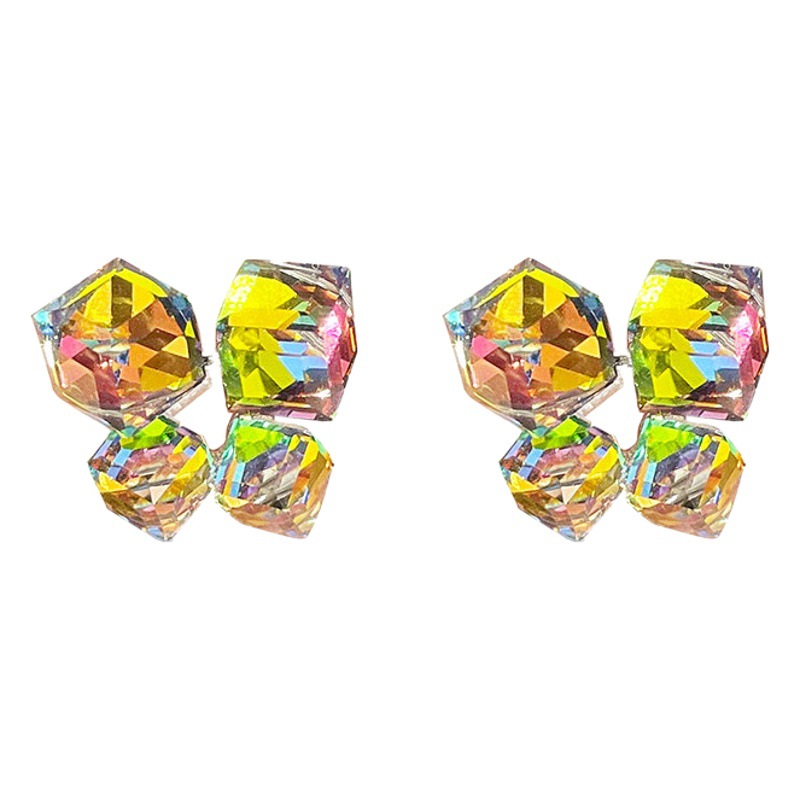 s925 Silver Needle Aurora Super Flash Luxury Elegant Elegant Elegant Ear Stud Women's Fashion Design Fantasy Crystal Square Earrings