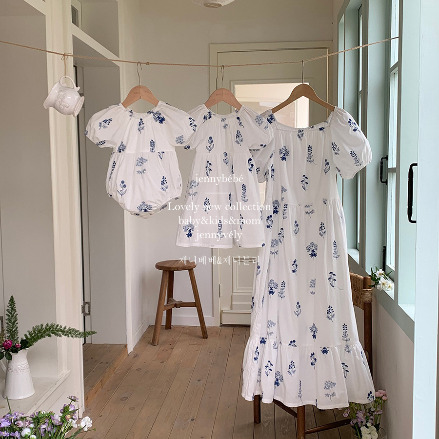 Jennybebe Summer Ins Korean Style Parin-Child Clothes Baby Western Style Embroidery Flower Climbing Suit Baby Girl Puff Sleeve dress