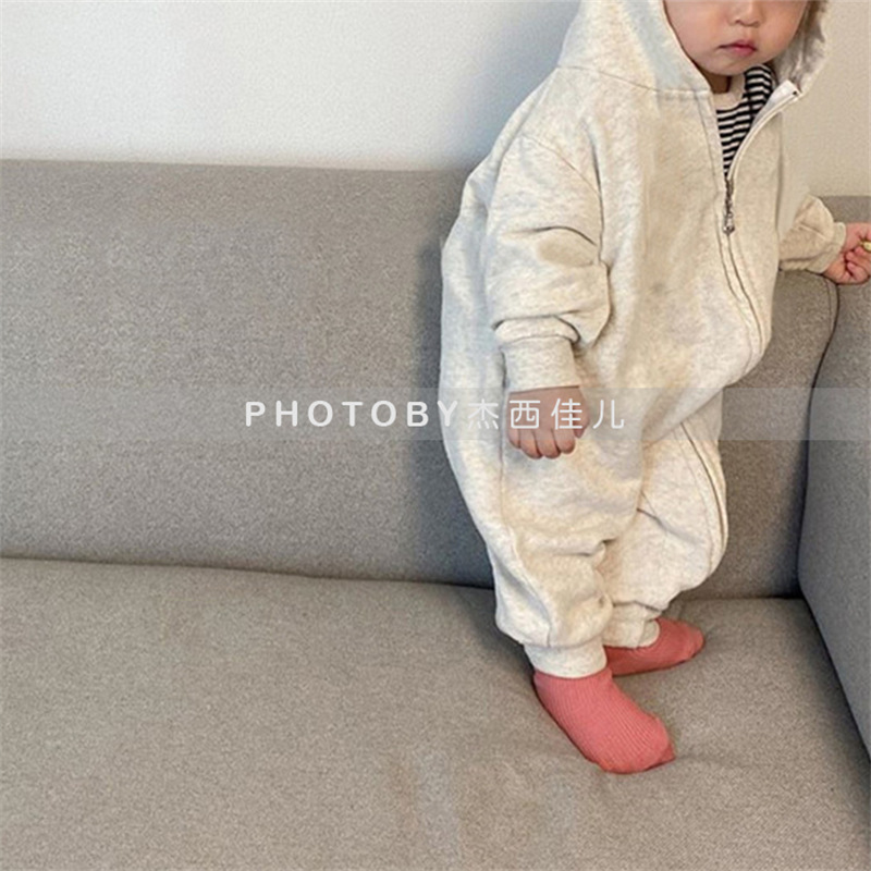 Korean Style Ins Autumn Children's Wear Winter Men's Treasure Baby Climbing Wear Sports Hooded Jumpsuit Casual Outfit