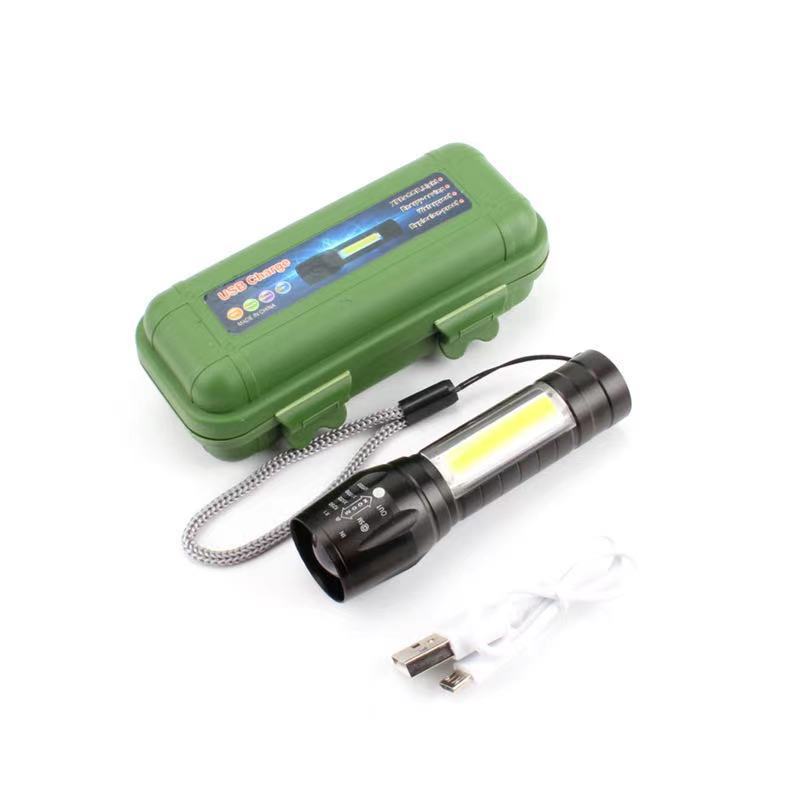 Mini 511 Plastic Small Flashlight Led with Side Light Cob Strong Light Telescopic Zoom USB Charging Set Flashlight