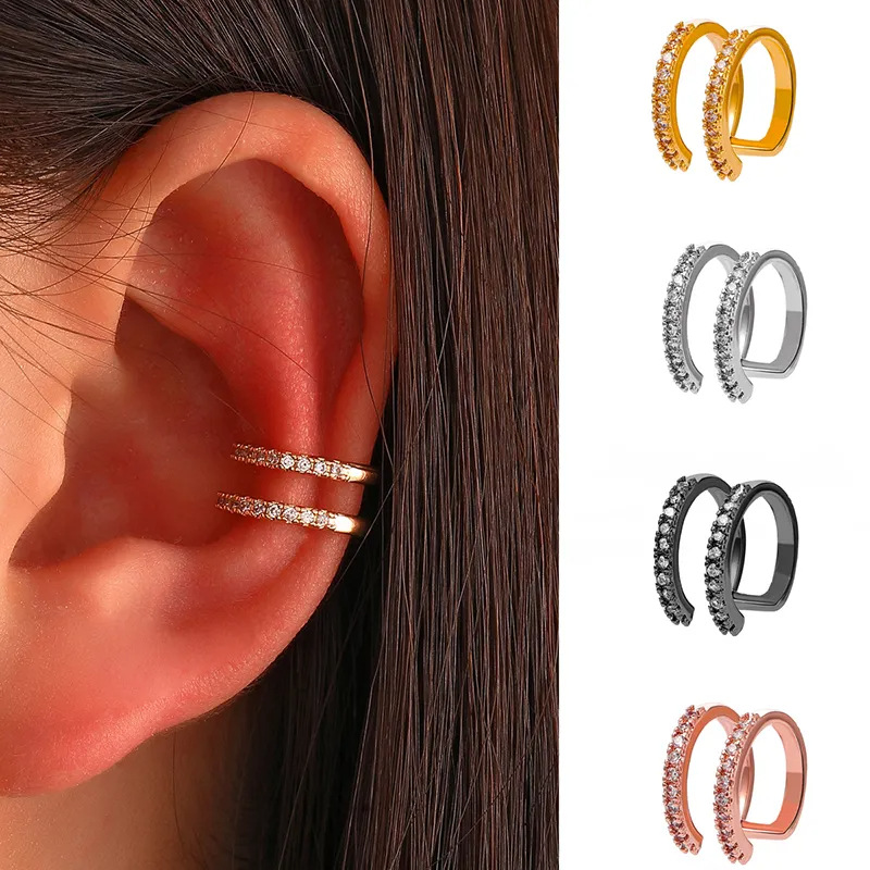 European and American ins style copper inlaid zircon double-layer ear clip female personality temperament simple color geometric ear clip without ear hole