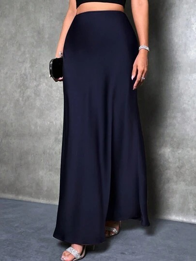 Picture of Foreign Trade Cross-Border Satin Skirt Spring and Summer New European and American Amazon Simple Imitation Silk Long Skirt Women's Clothing