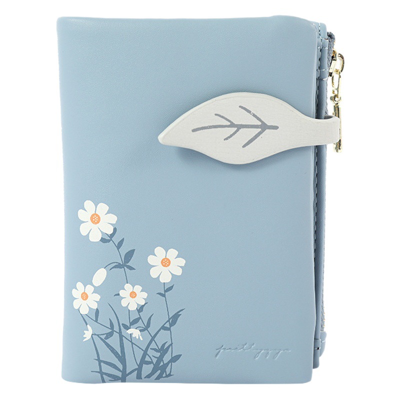 Women's short wallet wholesale creative soft leather texture small wallet multi-card daisy printed 2-fold coin purse