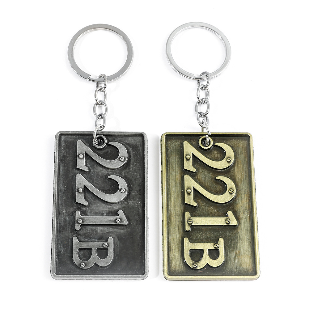 European and American Movie Sherlock 221B Apartment Keychain Retro Trendy Male Car Key Pendant Wholesale