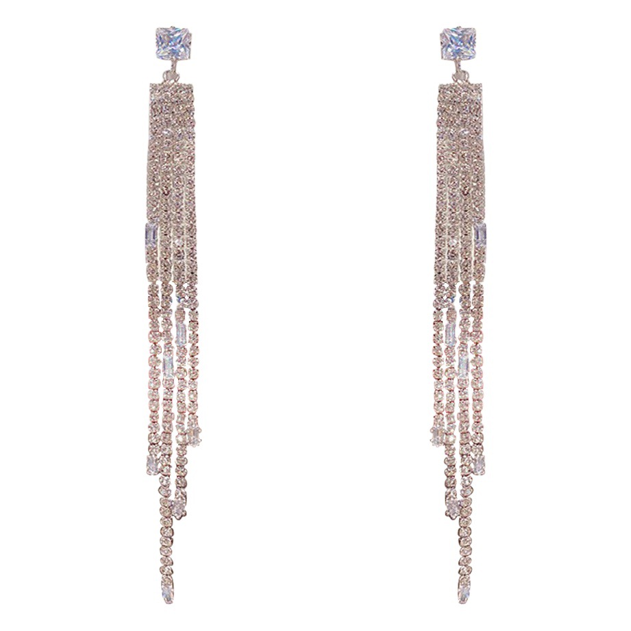925 Silver Needle Light Luxury Full Diamond Earrings Women's European and American High-end Earrings Super Flash Tassel Earrings Niche Elegant Wholesale