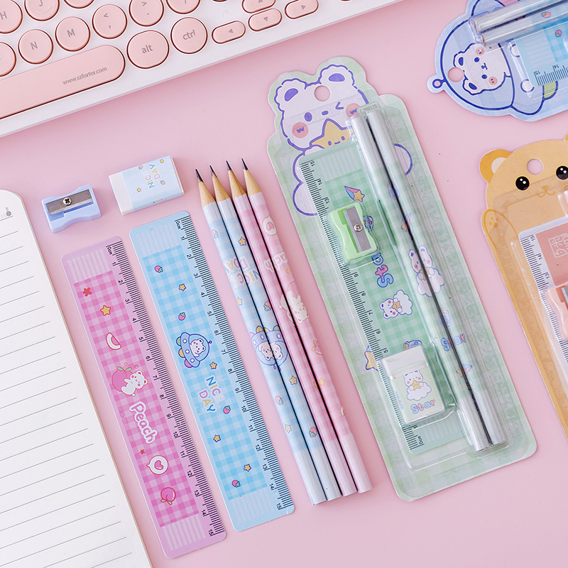 Picture of Children's Day Gift Cartoon Stationery Set Student Pencil Set Original New Five-piece Set Rubber Pencil sharpener
