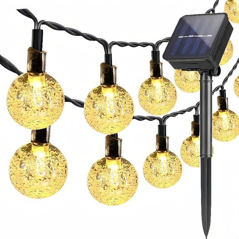 Cross-Border Waterproof Solar Light String Led Bubble Ball Round Bead Crystal Ball Light String Outdoor Camping Style Atmosphere Decorative Color