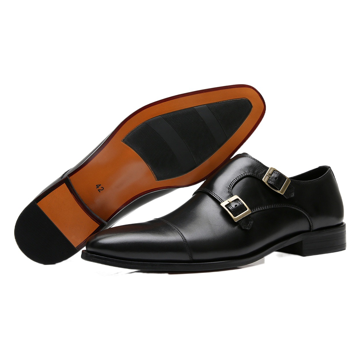 Men's Business Formal Shoes Trendy Monk Shoes Cowhide Buckle Monk Shoes Gentleman Casual Handmade Shoes