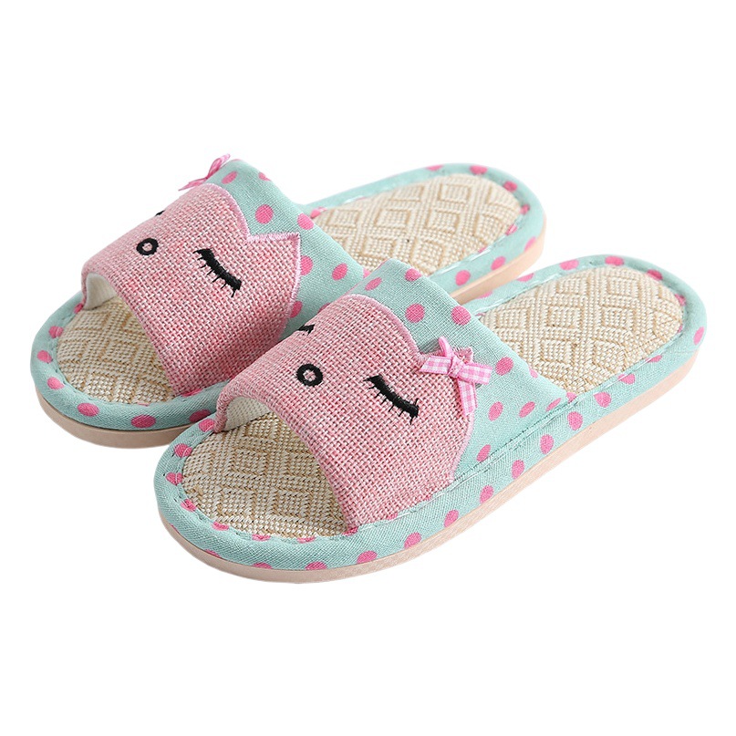 Spring and summer couples linen slippers women's indoor home wooden floor mute non-slip wear-resistant Four Seasons men's cute